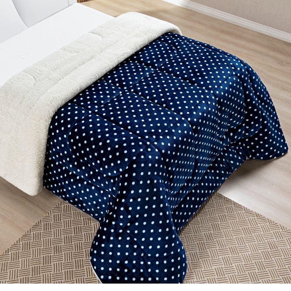 Edredom Casal Coberdrom Dupla Face Sherpa e Flannel Petit Poá