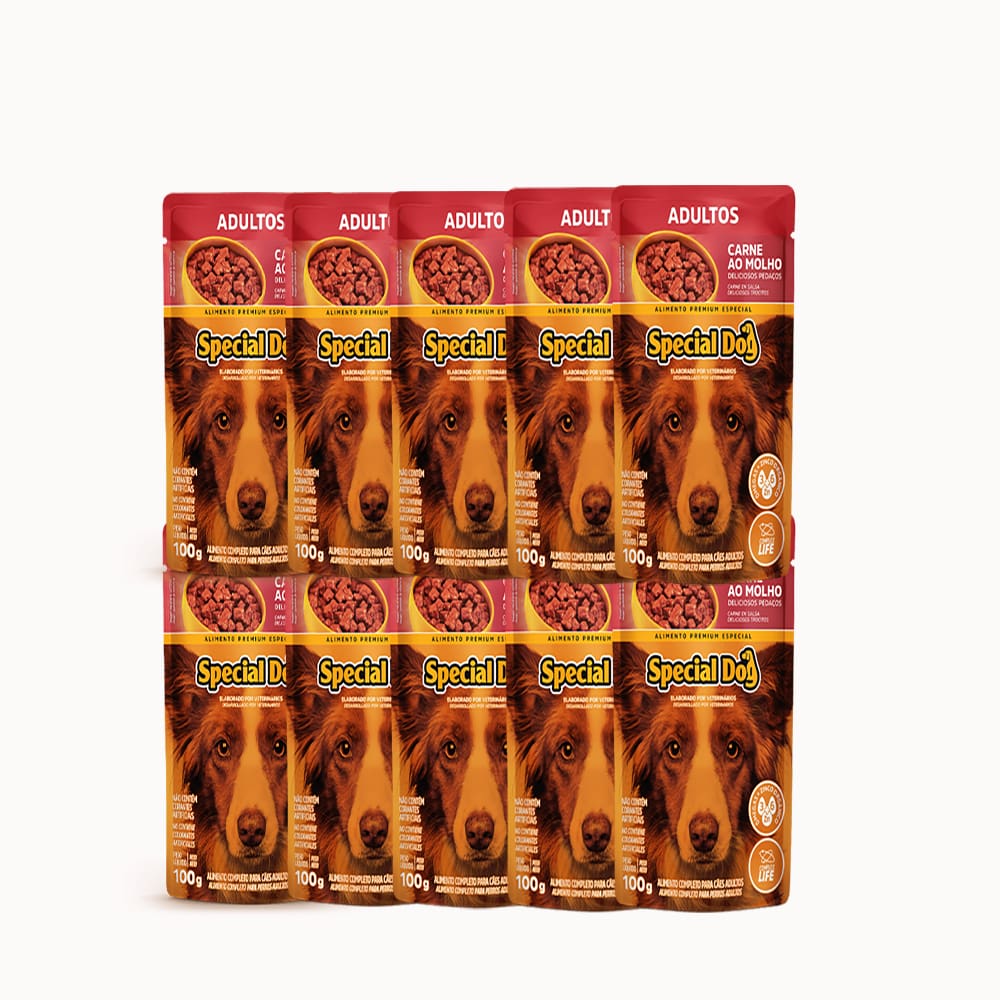 10 Und Ração Special Dog Sachê Cães Adultos Carne 100G