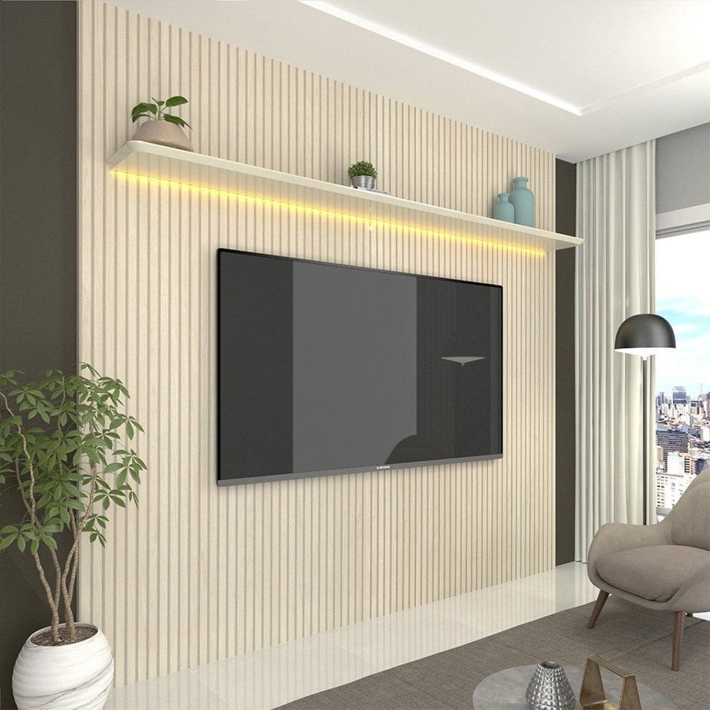 Painel para TV até 85 Polegadas Impressão Ripada com LED 220cm 100% MDF Requinte