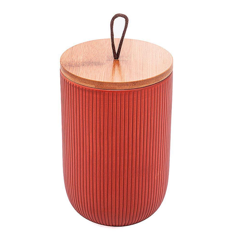 Potiche de Cerâmica com Tampa de Bambu e Pegador de Corda Lines Terracota 10x15cm 2670 - Lyor
