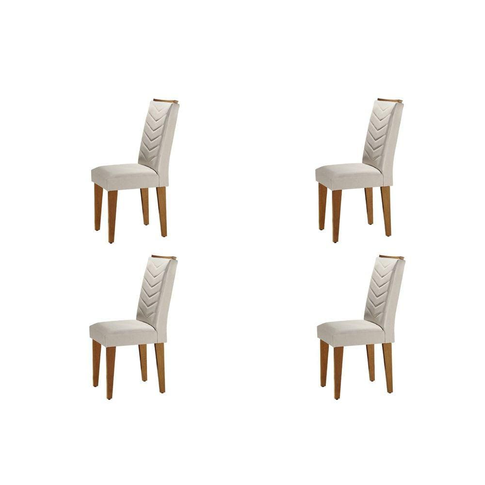 Conjunto 4 Cadeiras Madeira Munique Rufato Veludo Creme/Capuccino