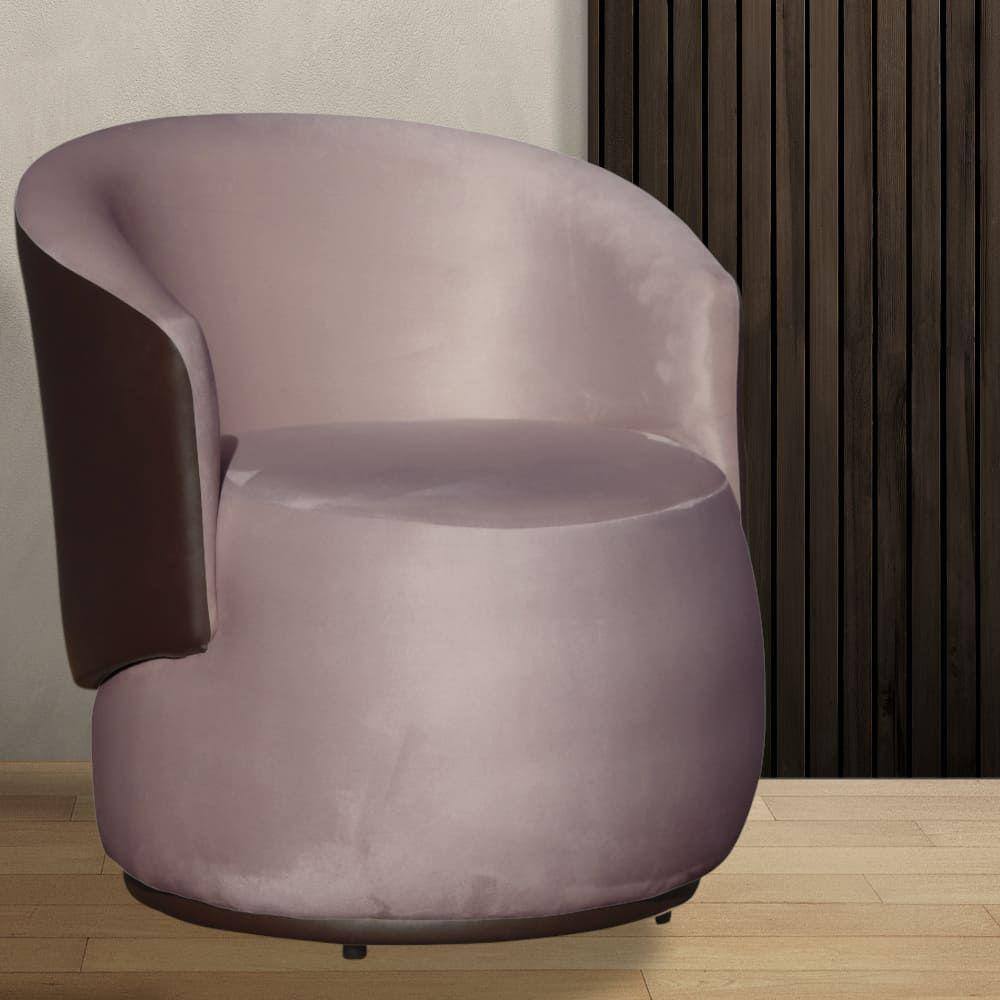 Poltrona Beatriz Veludo Rosê Com Composê Marrom - Vallisa Decor