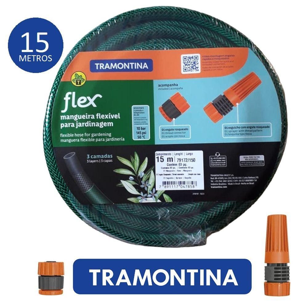 MANGUEIRA JARDIM TRAMONTINA 15m COM ESGUICHO E ADAPTADOR