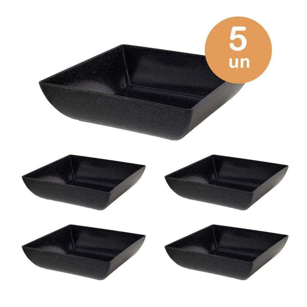 5Un Saladeira Quadrada 750Ml Vasilha Petisqueira Preta