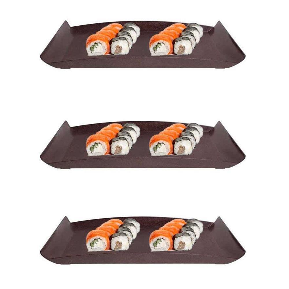3Un Bandeja Zen Petisqueira 34X18Cm Ecológica - Marrom