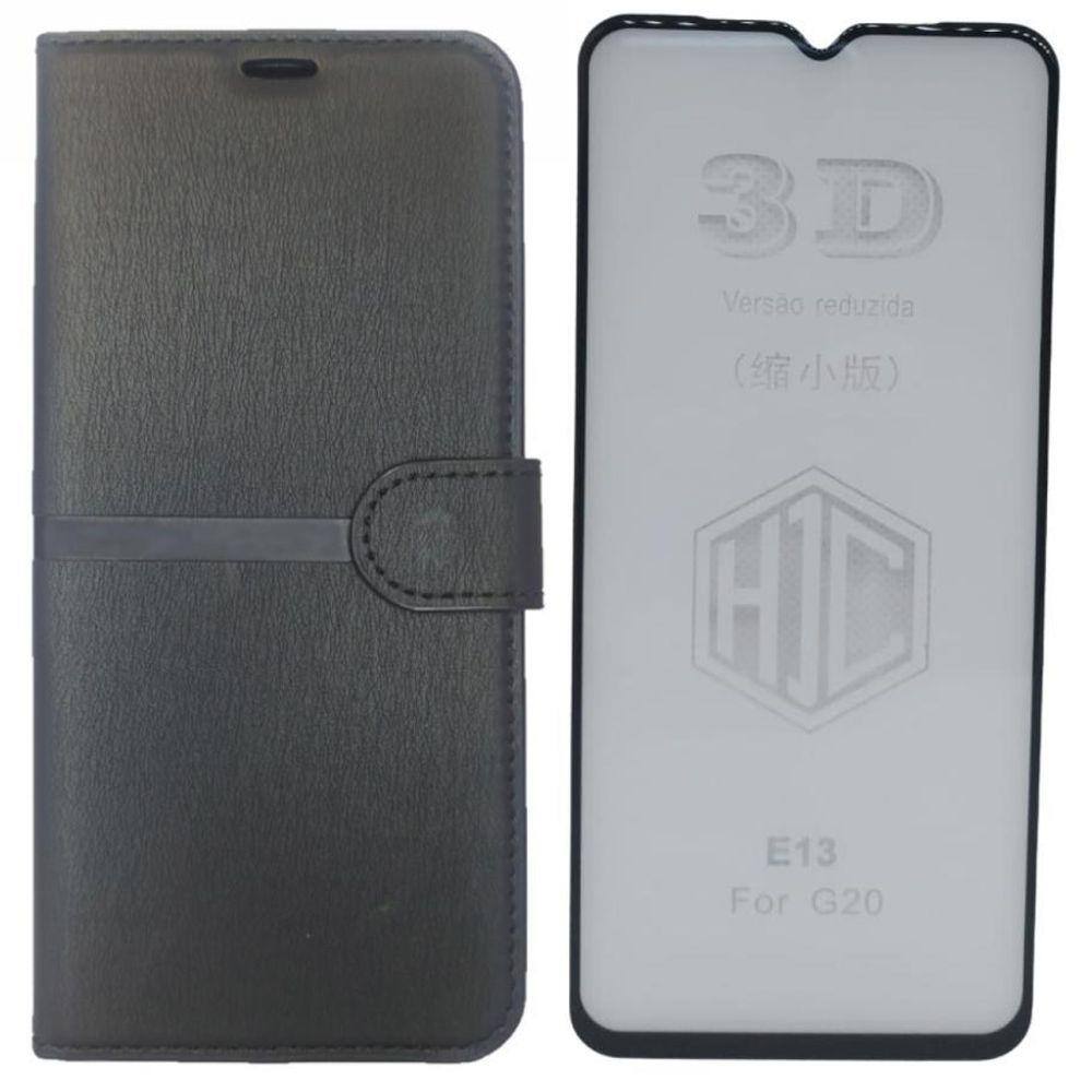 Kit Capa Carteira Compatível Com Motorola E13 + Película 3D