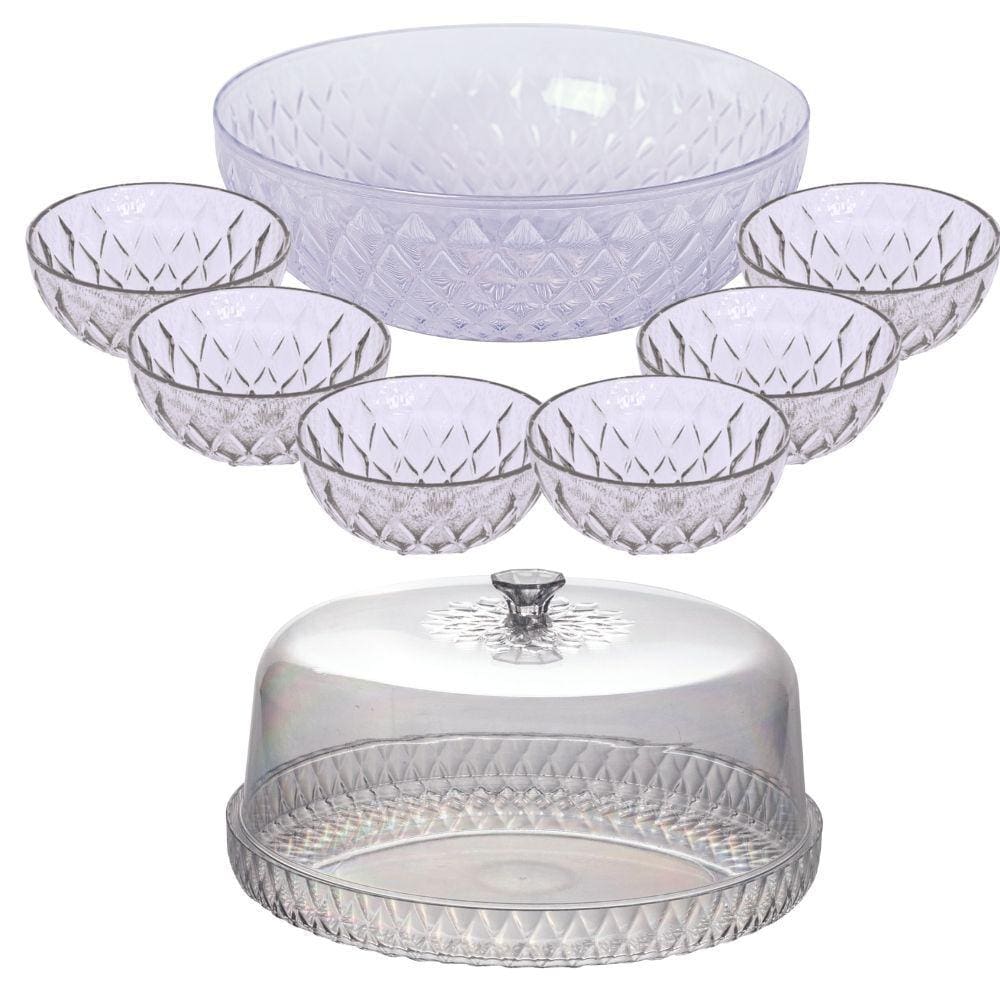 Kit boleira baixa, saladeira e 6 tigelas de plástico Cristal incolor Plasutil