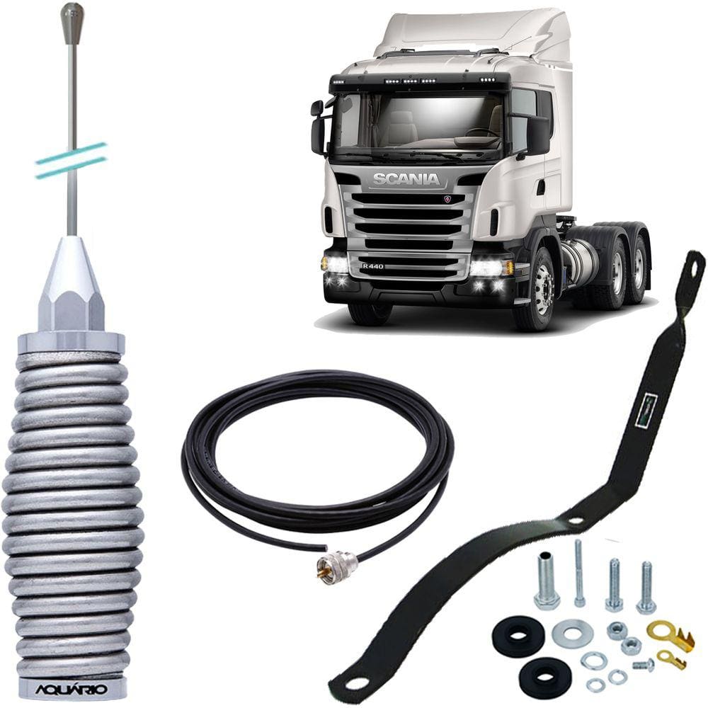 Antena Px Mola Inox 2,70m Suporte Traseiro Carona Scania Série 5 Cabo 5,5m Parafusos