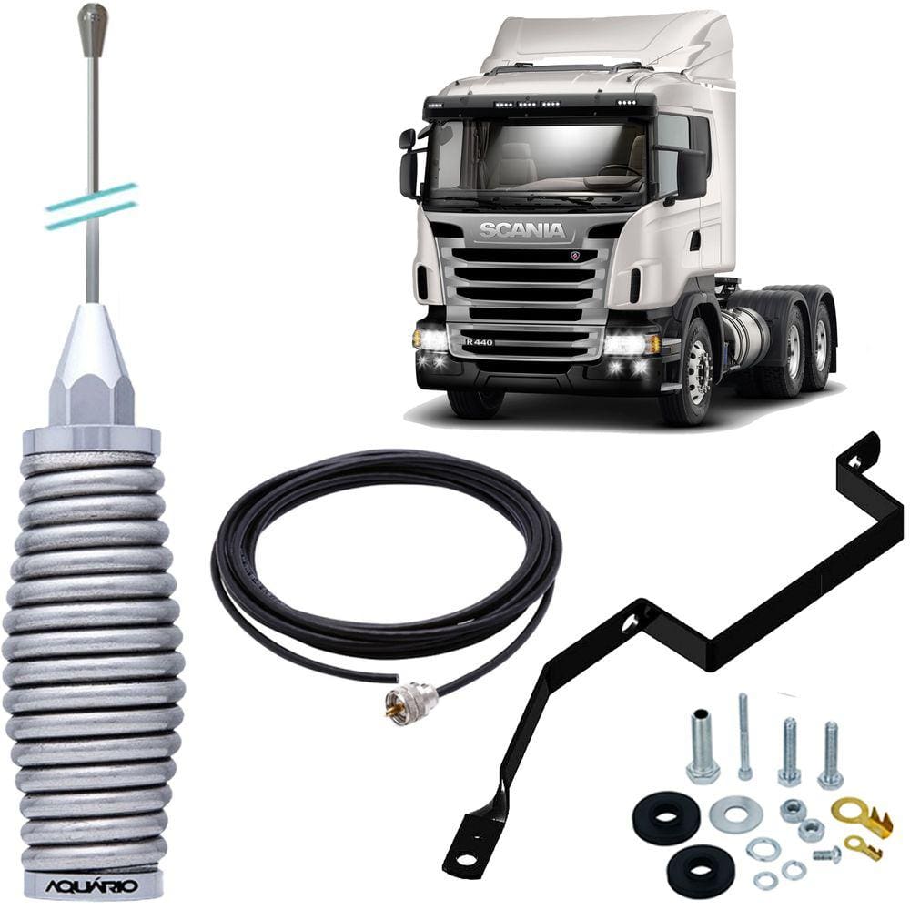 Antena Px Mola Inox 2,70m Suporte Traseiro Motorista Scania Série 5 Cabo 5,5m Parafusos