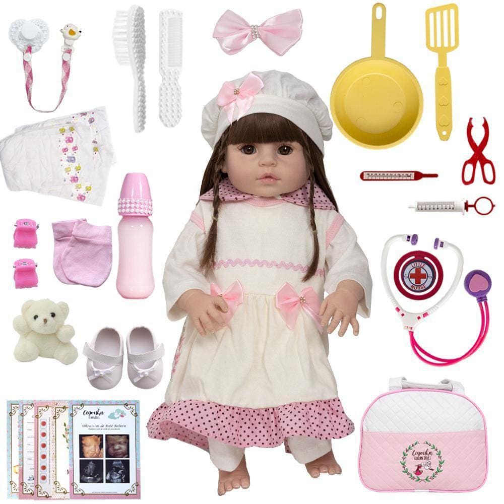 Boneca Bebê Reborn Princesa Larinha Loira Roupa Creme 53cm - USA Magazine