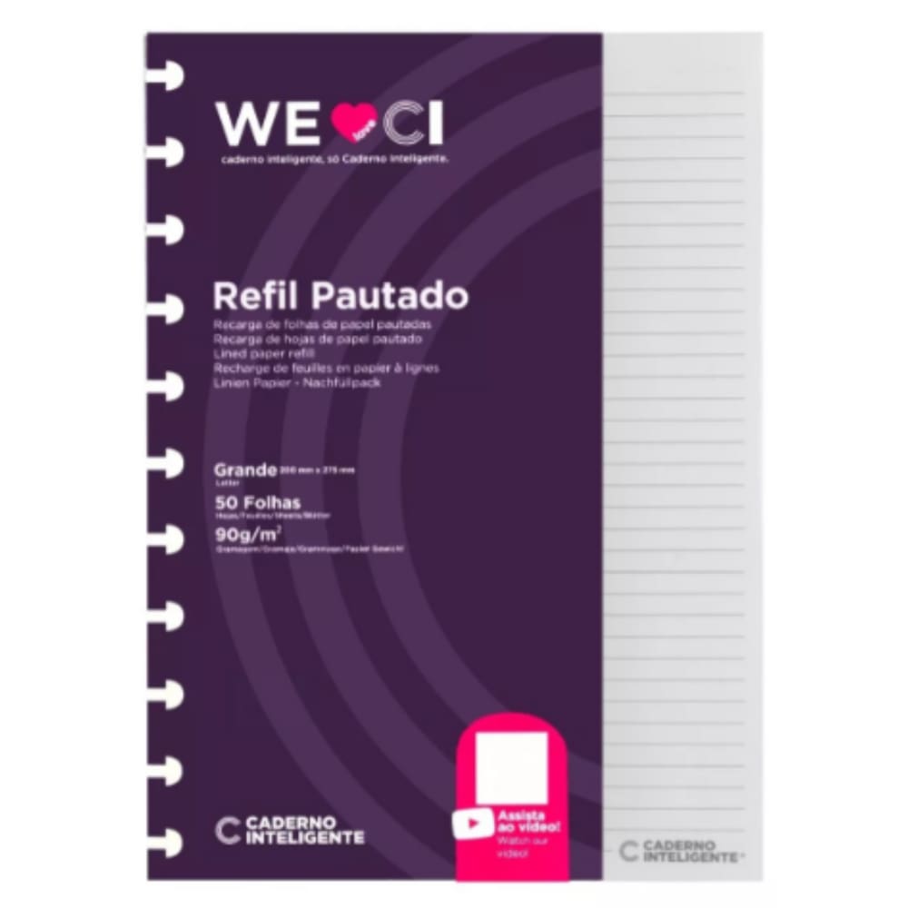 Refil Caderno Inteligente Pautado Grande 90g 50 Folhas