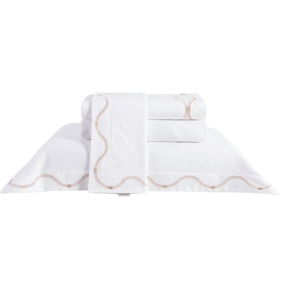 Jogo de Cama Queen Baruc 4 Peças Percal 200 Fios Bernadete Casa Branco/Bege