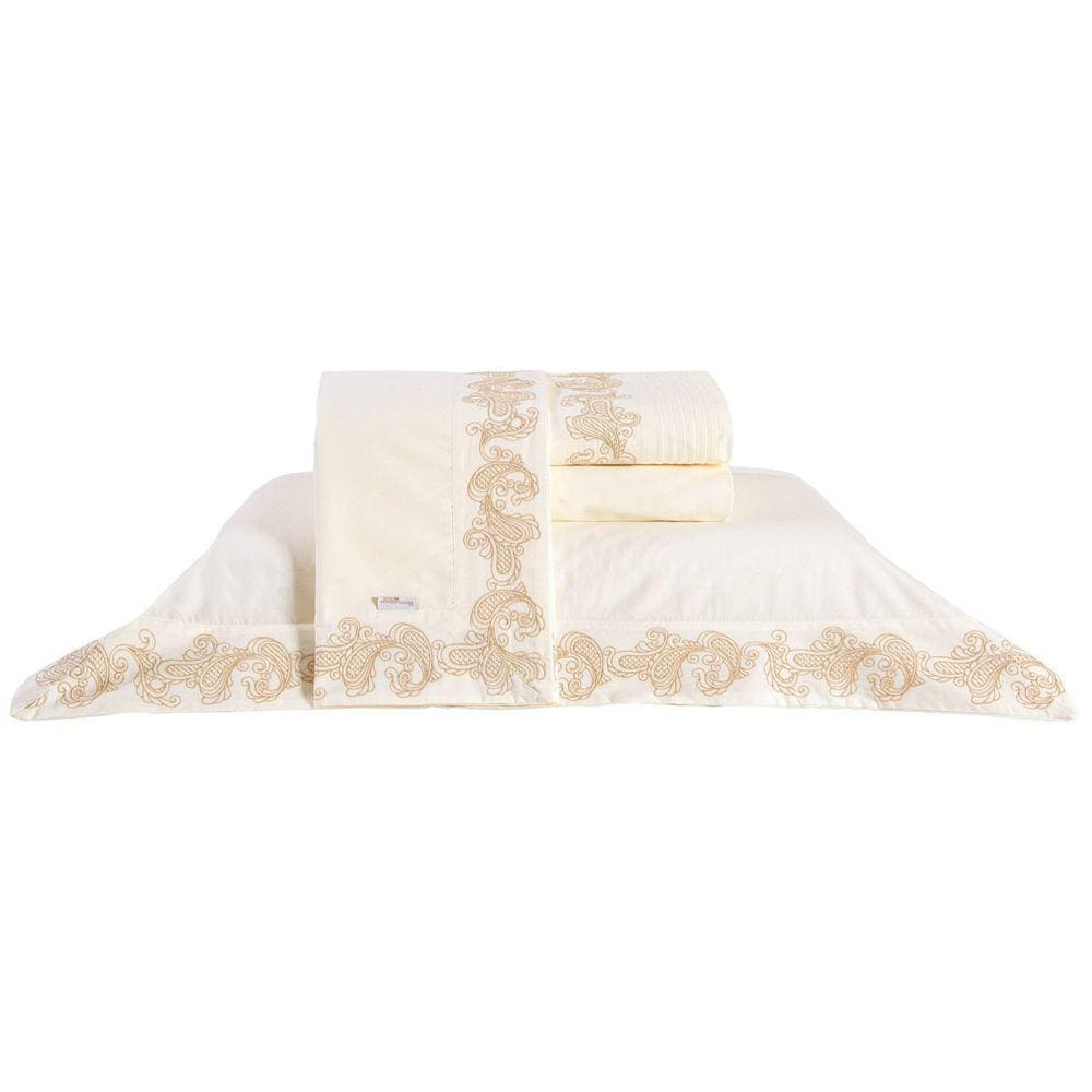 Jogo de Cama King Ducale 4 Peças Percal 200 Fios Bernadete Casa Palha