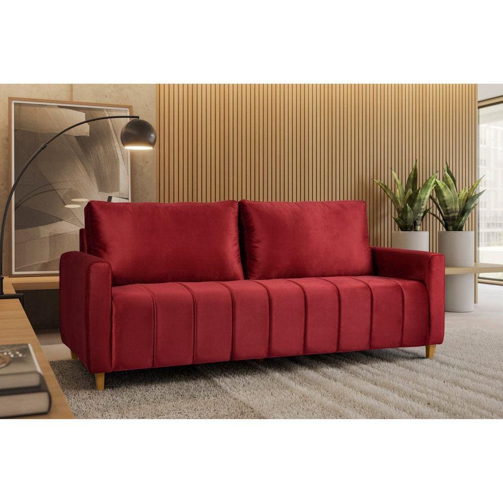 Sofá Amelie 3 Lugares em Veludo Yescasa Vermelho