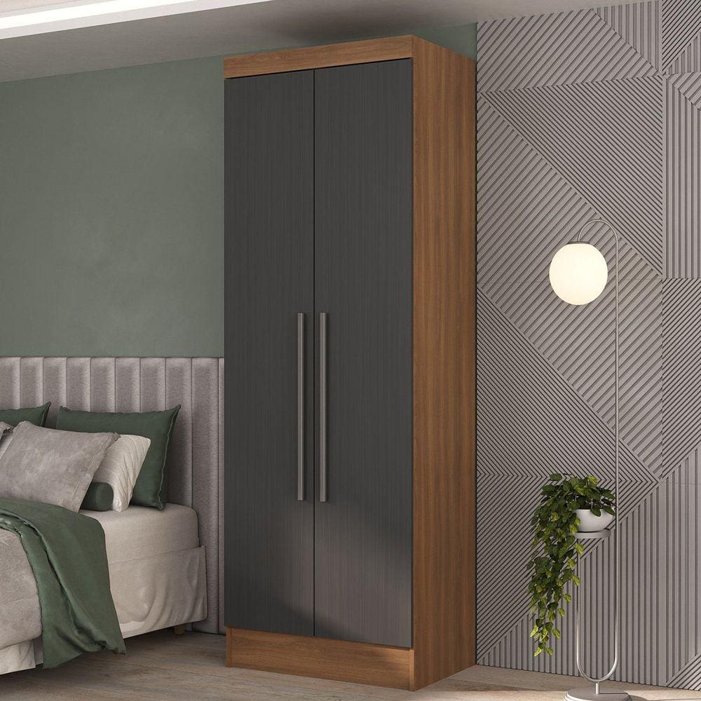 Módulo Roupeiro 2 Portas 2 Gavetas Internas Viena Nogal/Grafite