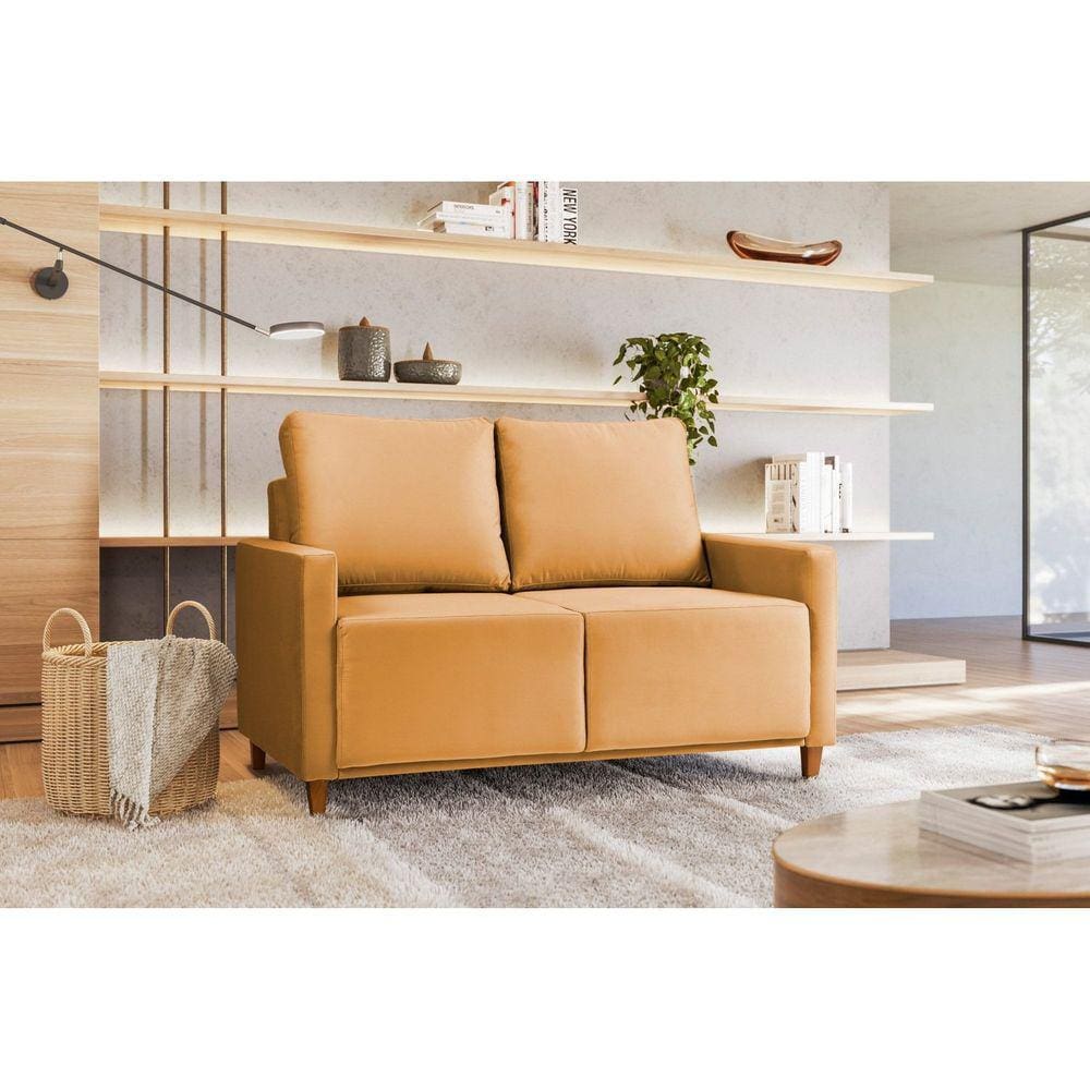 Sofá Angela 2 Lugares em Veludo Yescasa Amarelo
