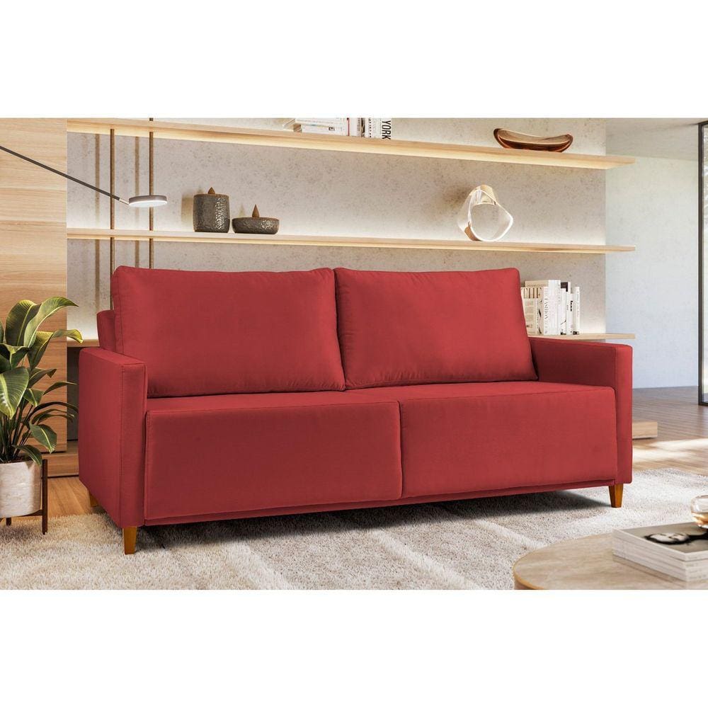 Sofá Angela 3 Lugares em Veludo Yescasa Vermelho