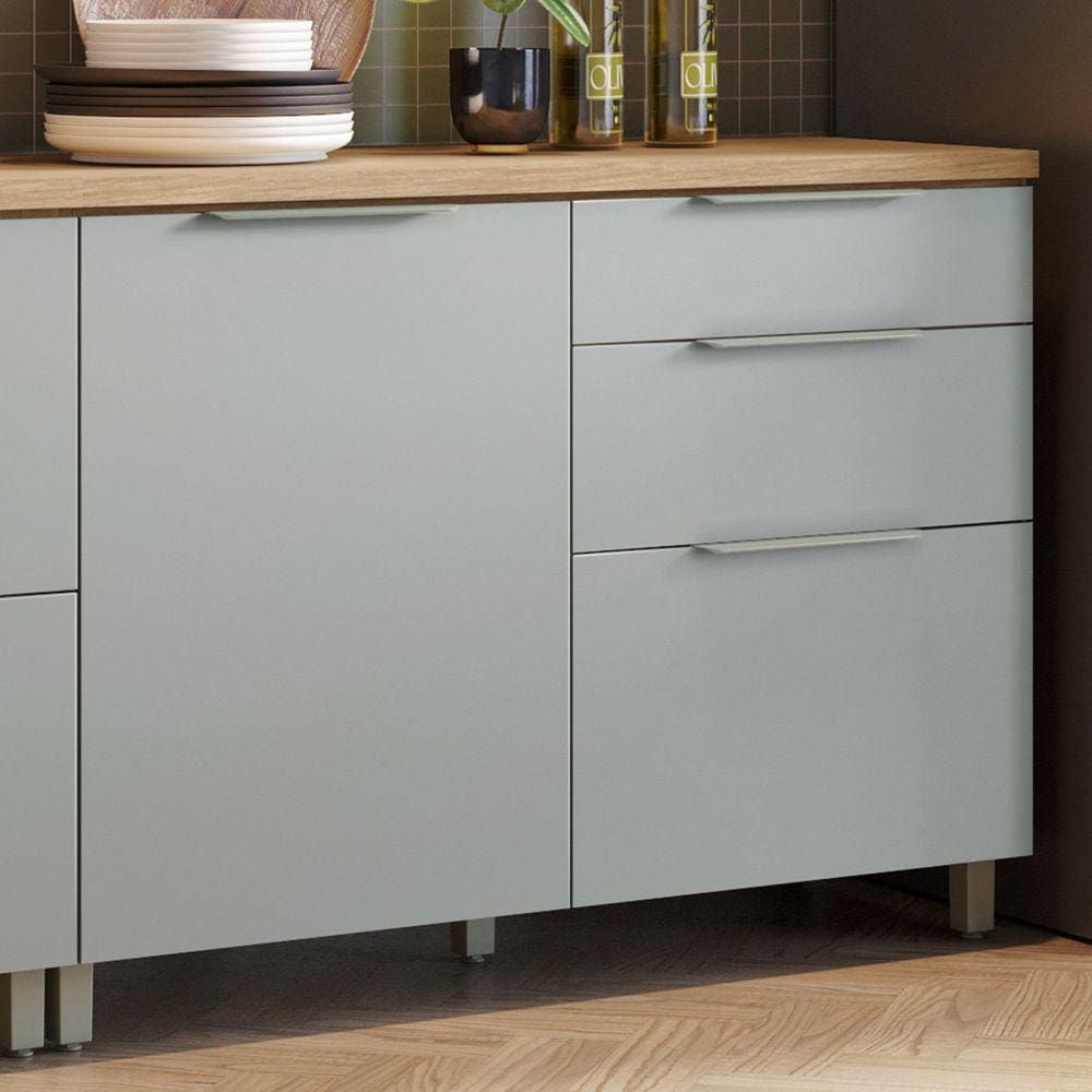 Balcão 1 Porta 3 Gavetas 120cm 100% MDF Marquesa Marrom/Verde