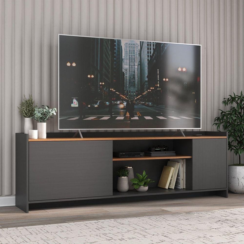 Rack Para TV até 60 Polegadas 2 Portas 2 Nichos Grafite/Nogal