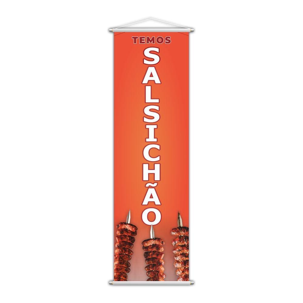 Banner Temos Salsichão Carne Comida Espeto 100x30cm