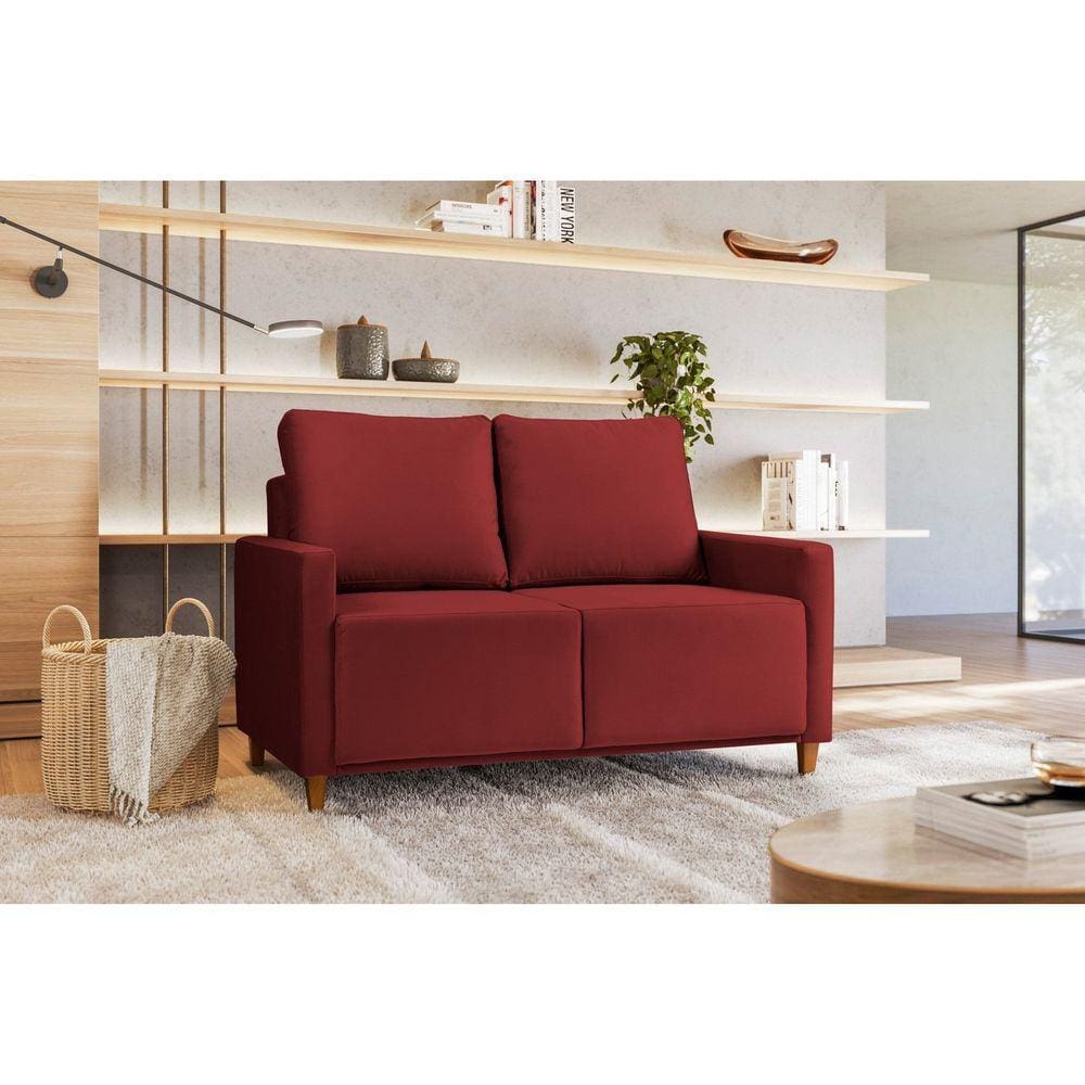 Sofá Angela 2 Lugares em Veludo Yescasa Vermelho