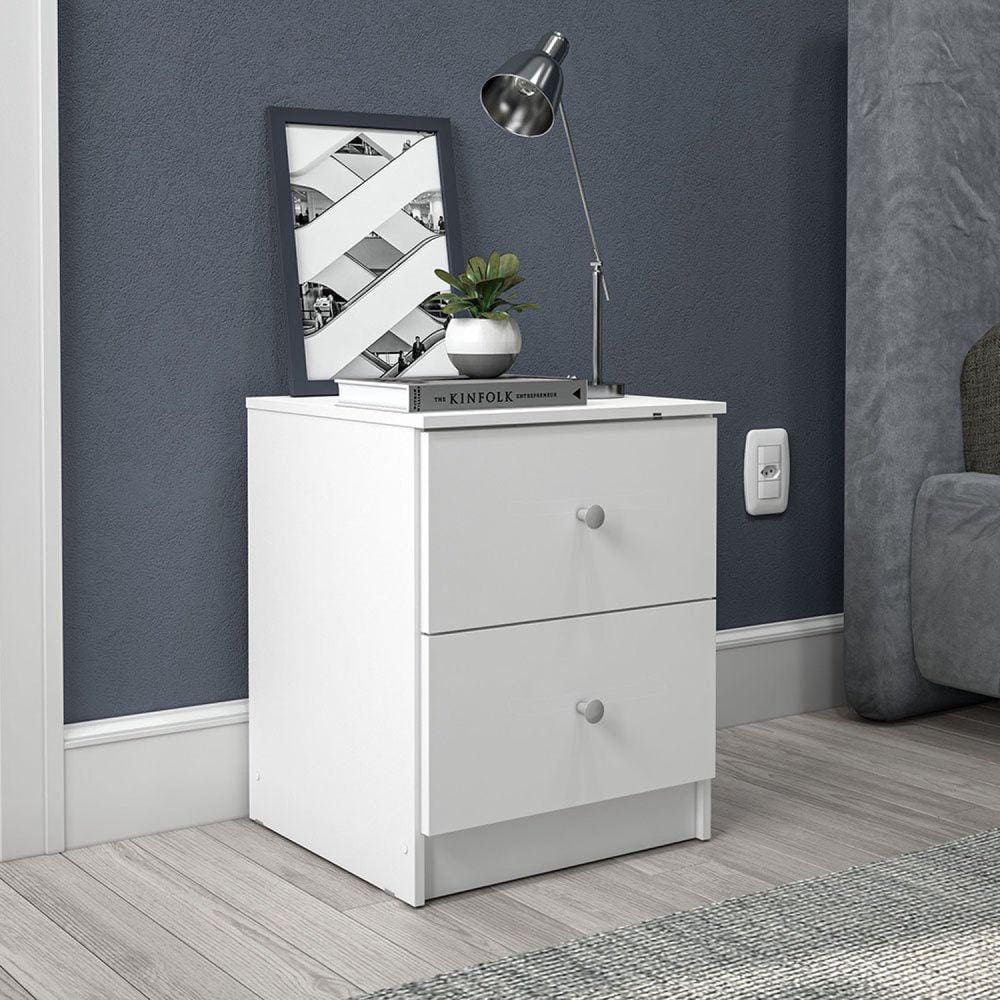 Mesa de Cabeceira 2 Gavetas Gandu Branco