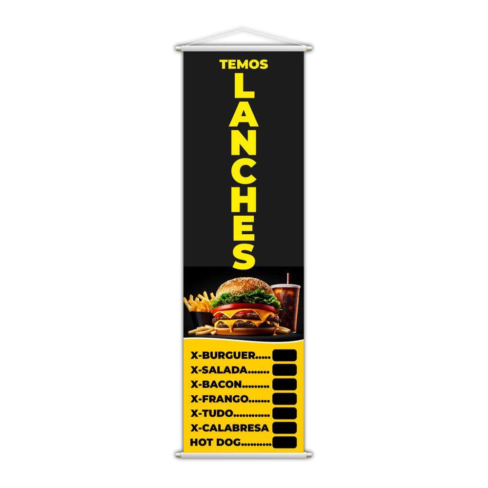Banner Temos Lanches Hamburguer Xis Comida Preço 100x30cm