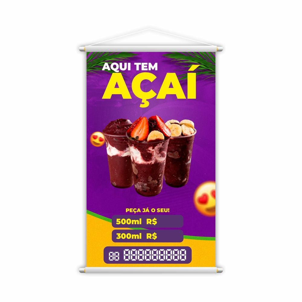 Banner Aqui Tem Açaí Preço Tamanhos Tele Entrega Grande