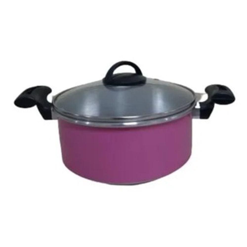 Panela Caçarola Rosa Claro 18cm Alumínio Tampa Vidro 1.9lts