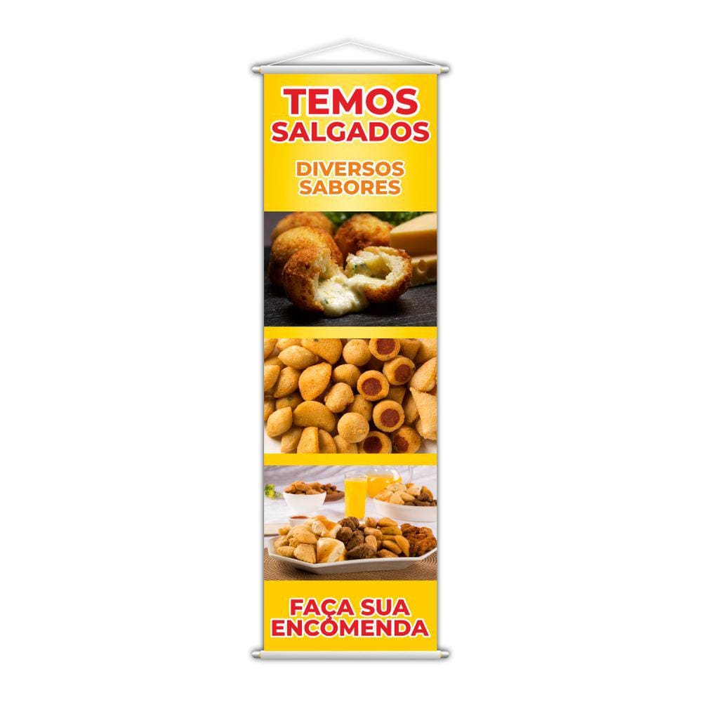 Banner Temos Salgados Diversos Sabores Encomenda 100x30cm