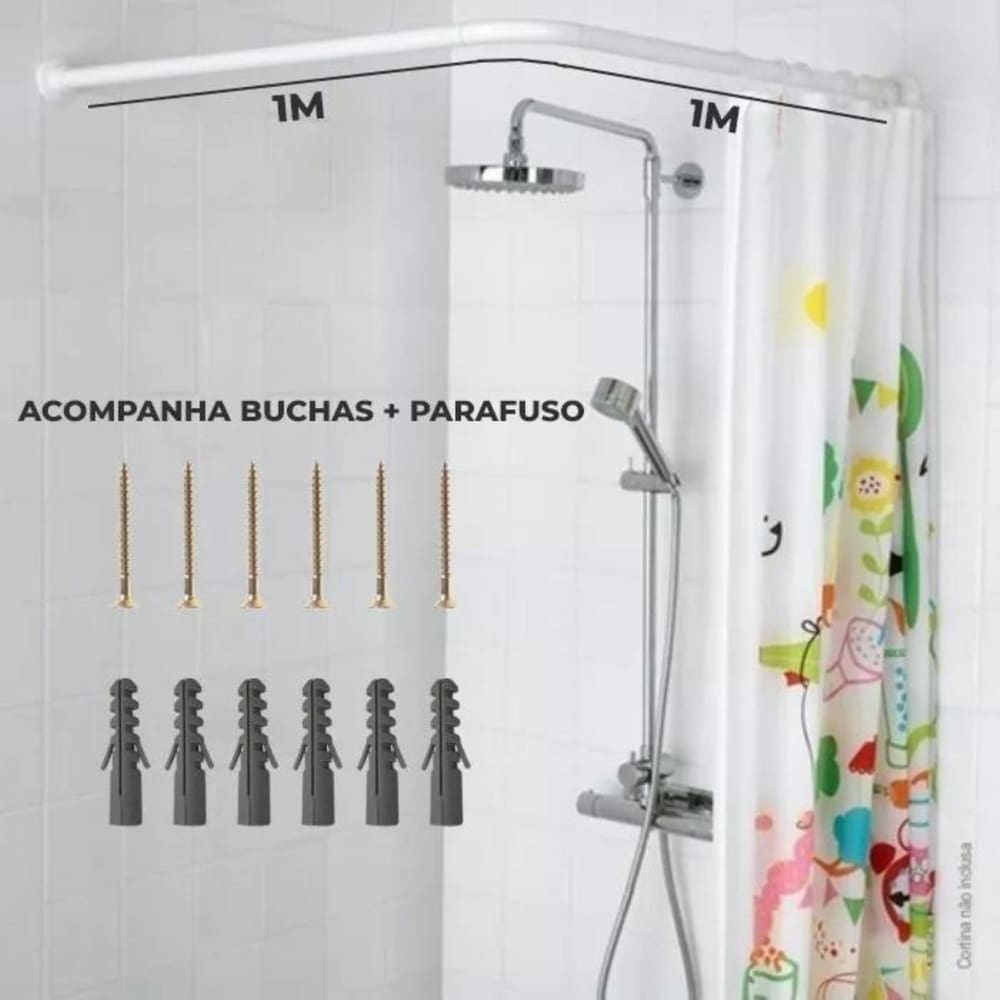 Porta Cortina Banheiro Box Varão Tubo Curvo De Aço Em L