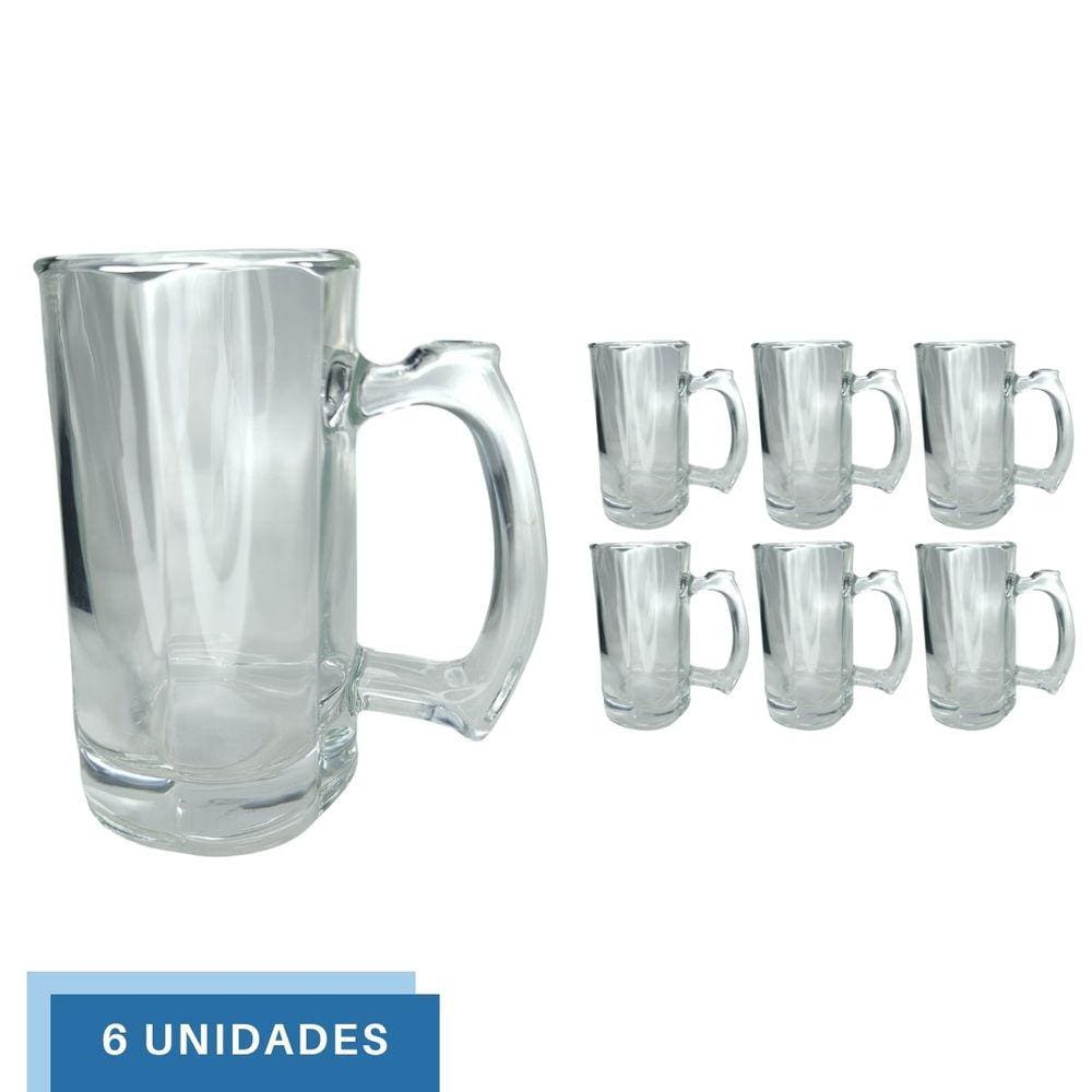 6 Caneca Restaurante Vidro Grosso Chopp Cerveja 380ML