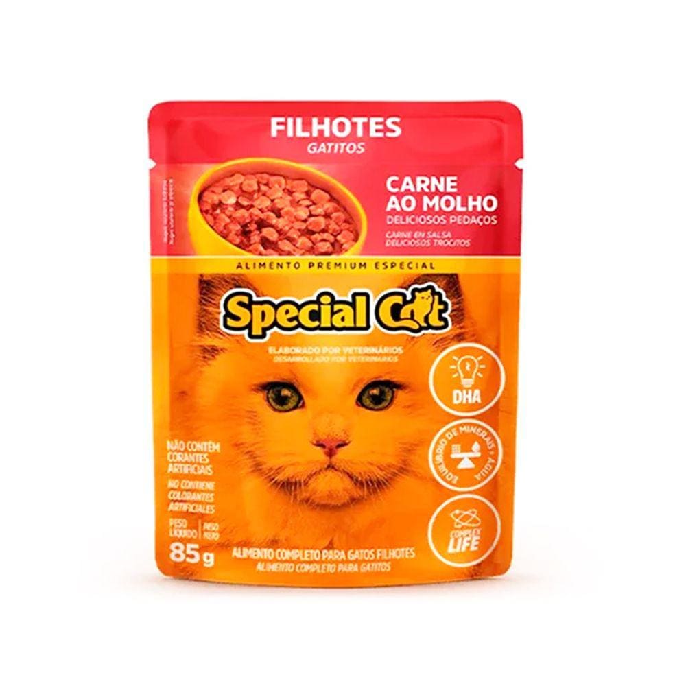 Kit 20 Raçao Special Cat Sache Gatos Filhotes Carne 85G