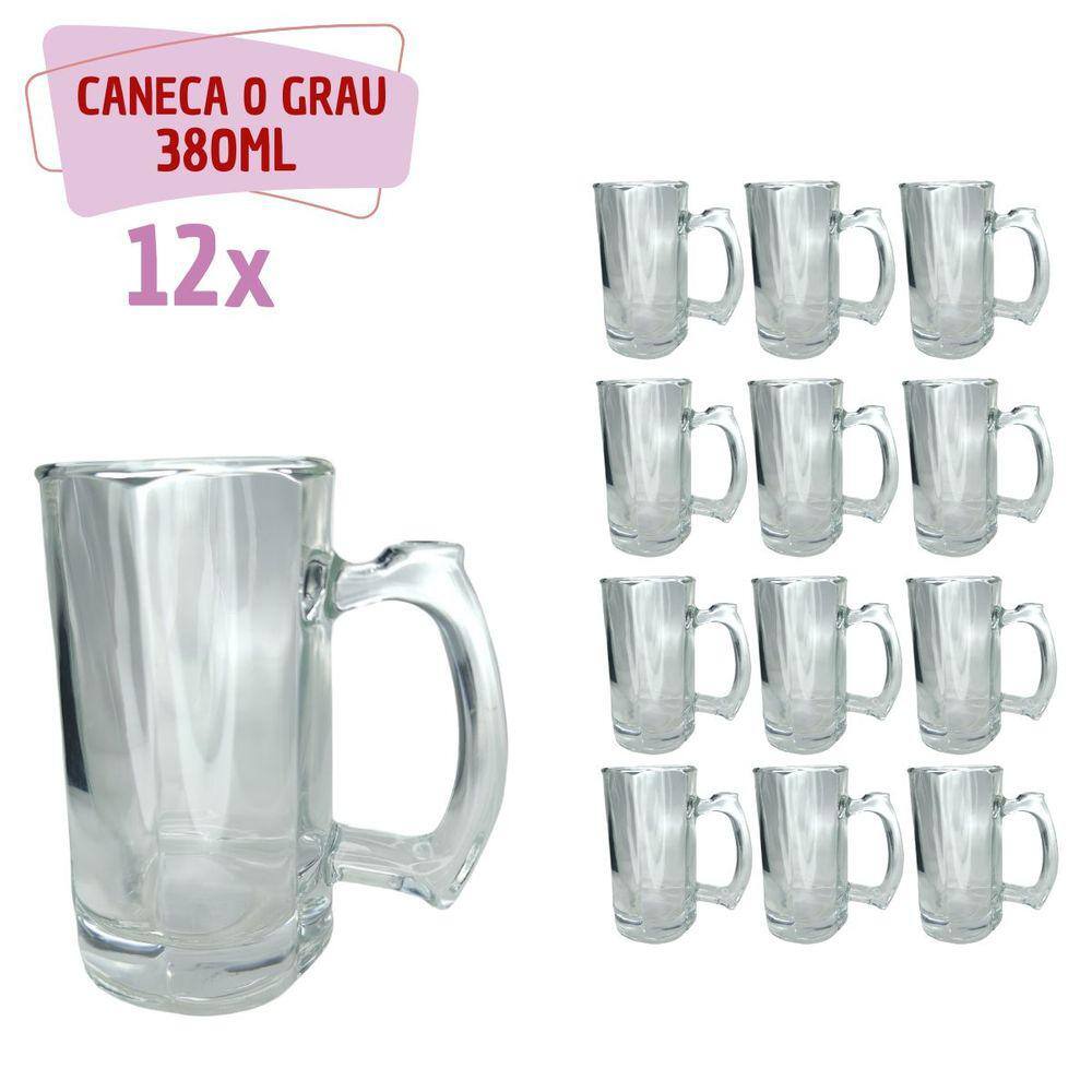 12 Caneca Reforçada Vidro Grosso Chopp e Cerveja 380ML