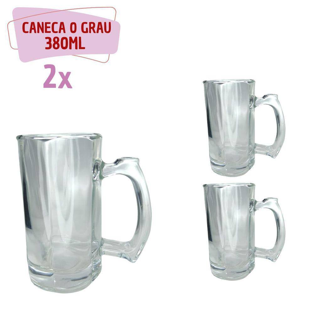 2 Caneca Reforçada Vidro Grosso Chopp e Cerveja 380ML