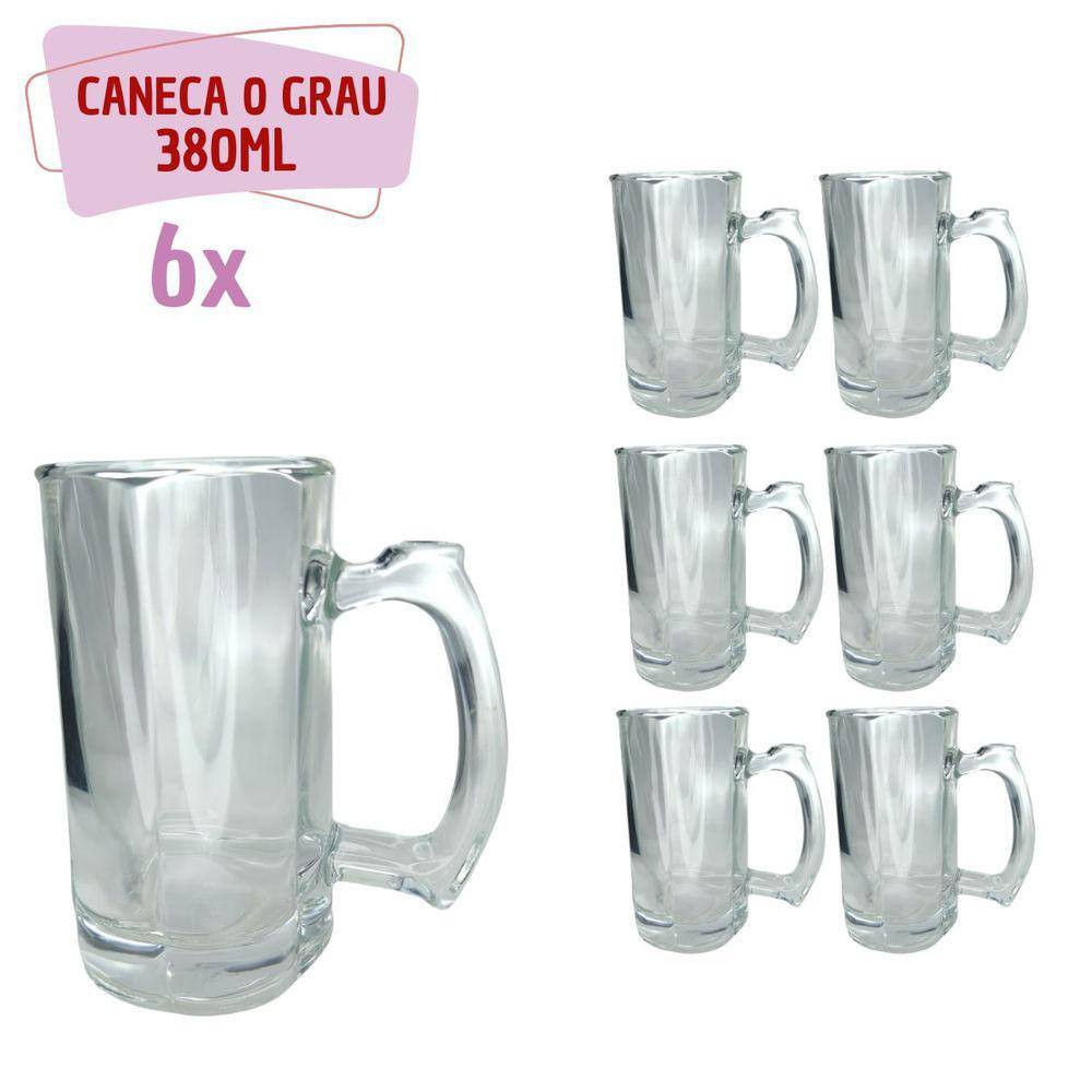 6 Caneca Reforçada Vidro Grosso Chopp e Cerveja 380ML