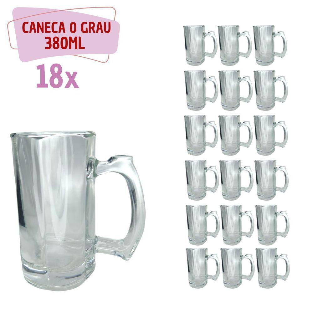 18 Caneca Reforçada Vidro Grosso Chopp e Cerveja 380ML