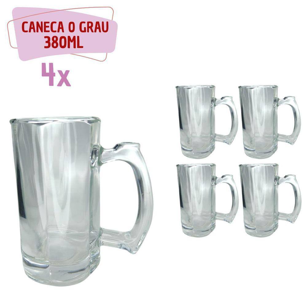 4 Caneca Reforçada Vidro Grosso Chopp e Cerveja 380ML