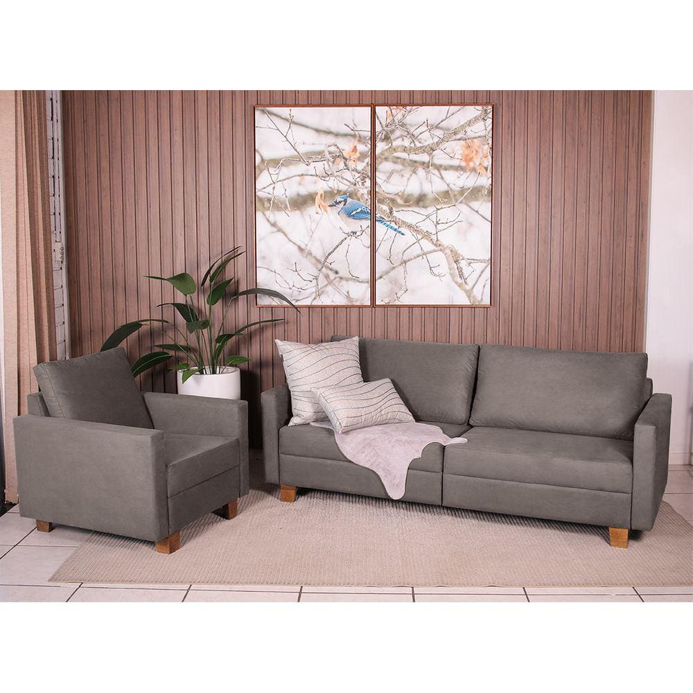 Conjunto Sofá 2,00 2 Lugares e Poltrona Plaza Cinza - Straub Web