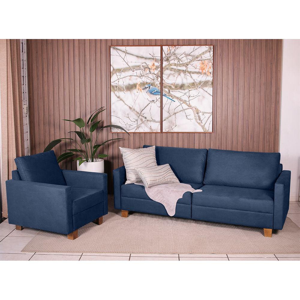 Conjunto Sofá 2,00 2 Lugares e Poltrona Plaza Azul - Straub Web