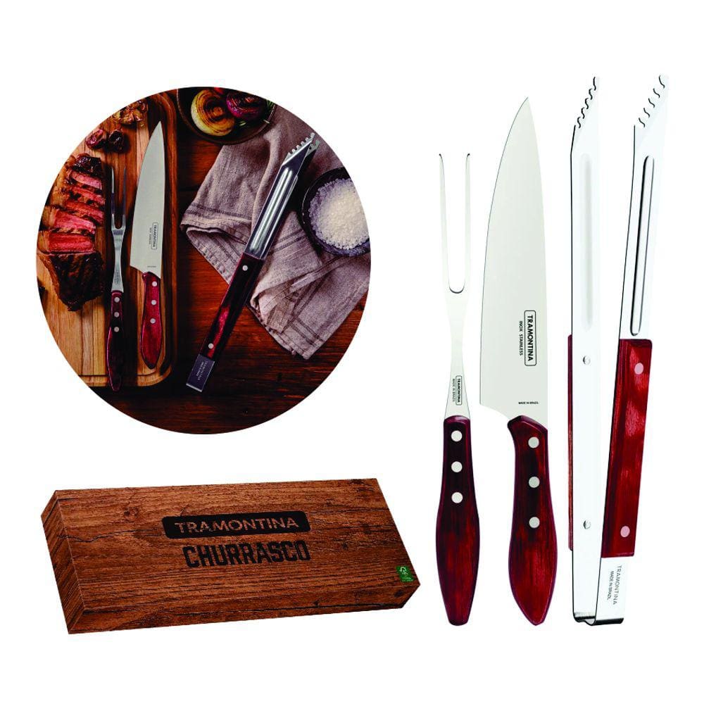 Kit Jogo Trinchante P/ Churrasco Lâminas Aço Inox Tramontina