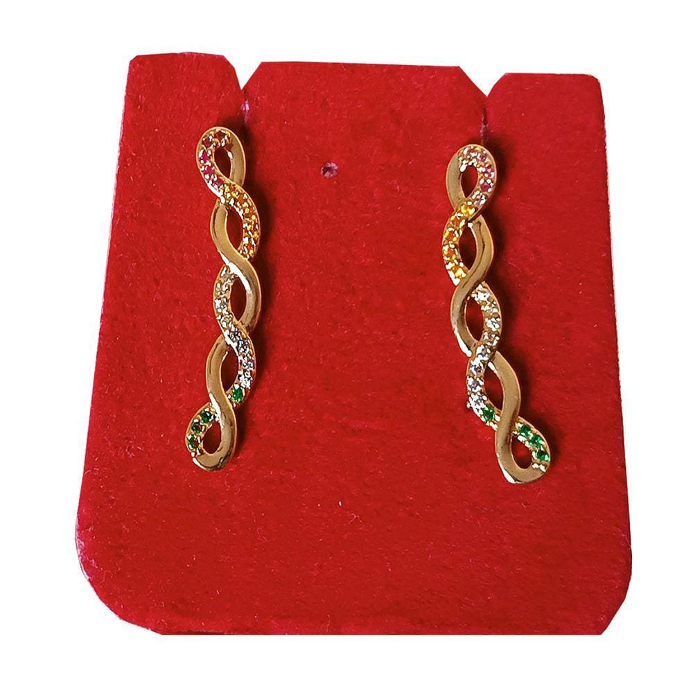 Par De Brincos Trançada C/Zircônia Colorida Folheado a Ouro