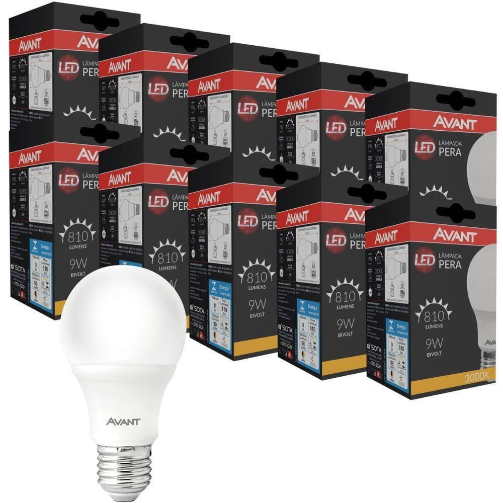 Kit 10 Lâmpadas Led Pêra 9W Bivolt Amarelo 3000K Amarelo 3000K