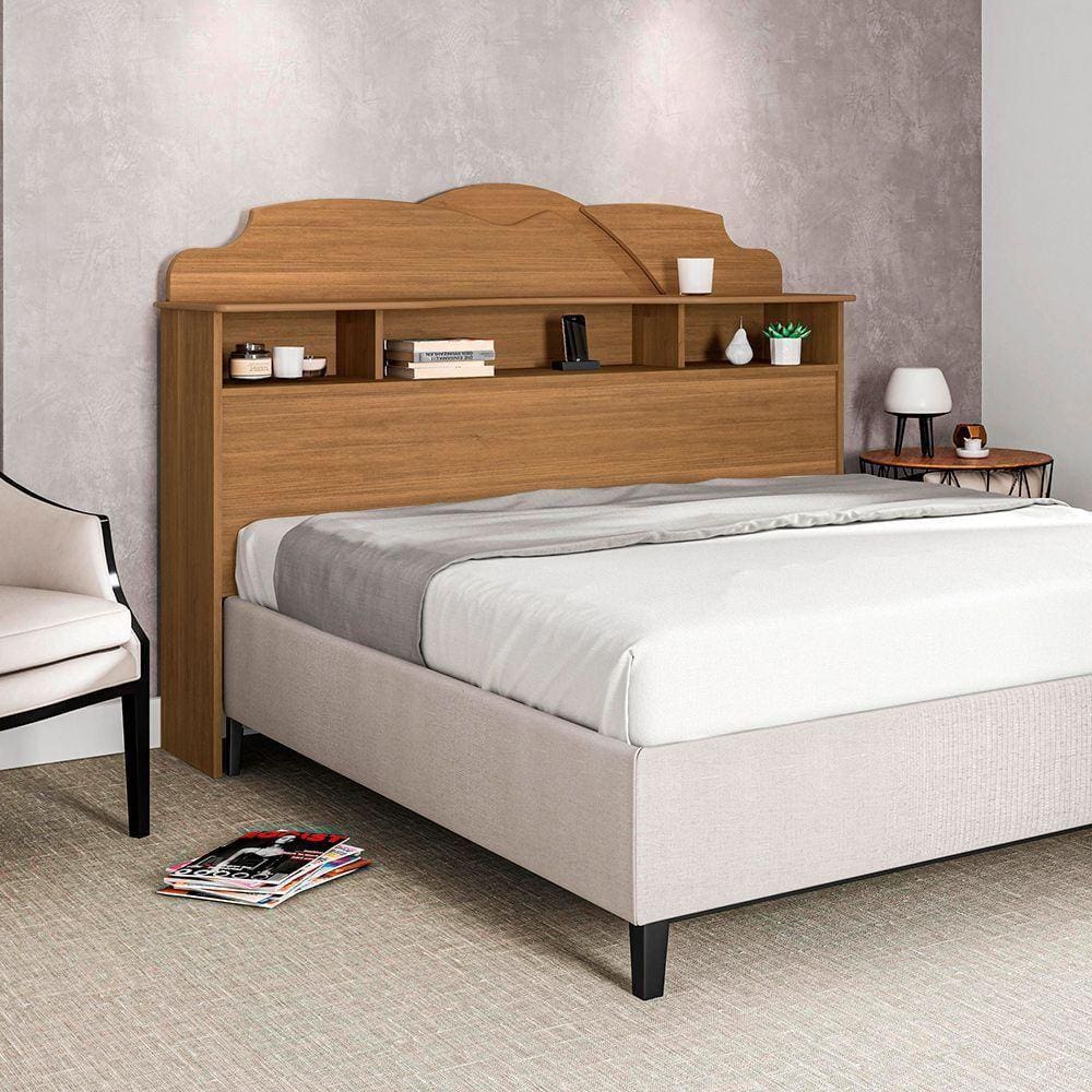 Cabeceira Casal Cama Box Queen 1,60M Com Nicho Cristal - Amêndoa - Cor: Marrom