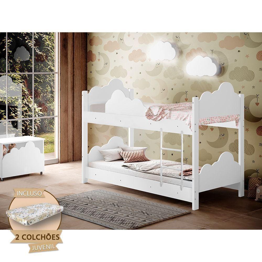 Beliche Infantil Montessoriana Juvenil Com Colchões Marina Branca Branco