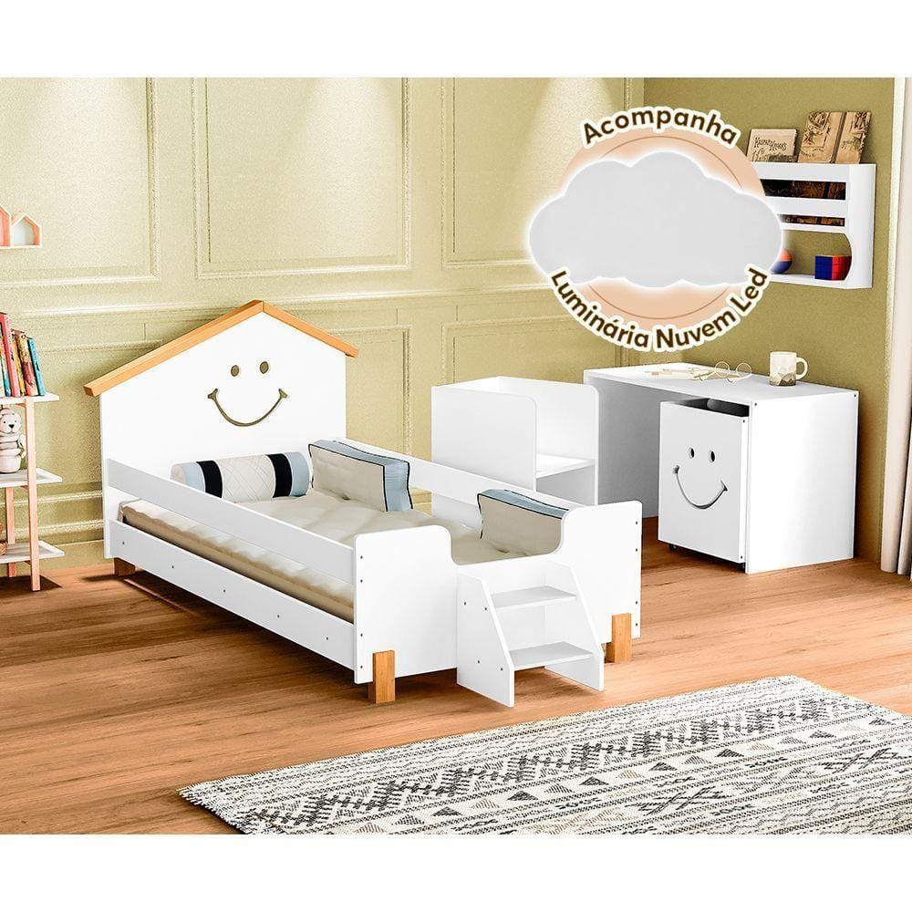 Cama Juvenil Infantil Alegra Branca E Amêndoa + Luminária Led Branco