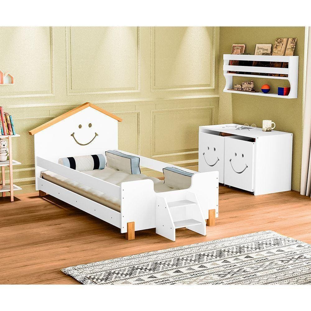 Cama Solteiro Infantil Alegra - Branca E Mel Branco