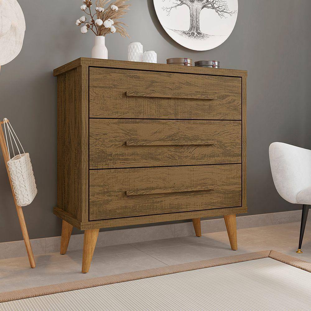 Cômoda Retrô Para Quarto 3 Gavetas Belvedere - Canela - Cor: Marrom