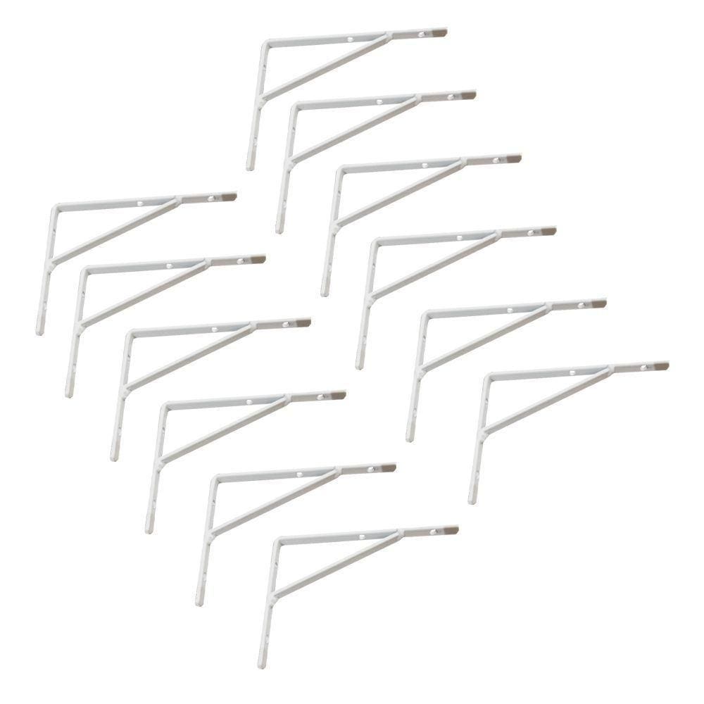 Kit Suporte Prateleira Com 12 Peças Em Aço Mão Francesa 15x10 Branco