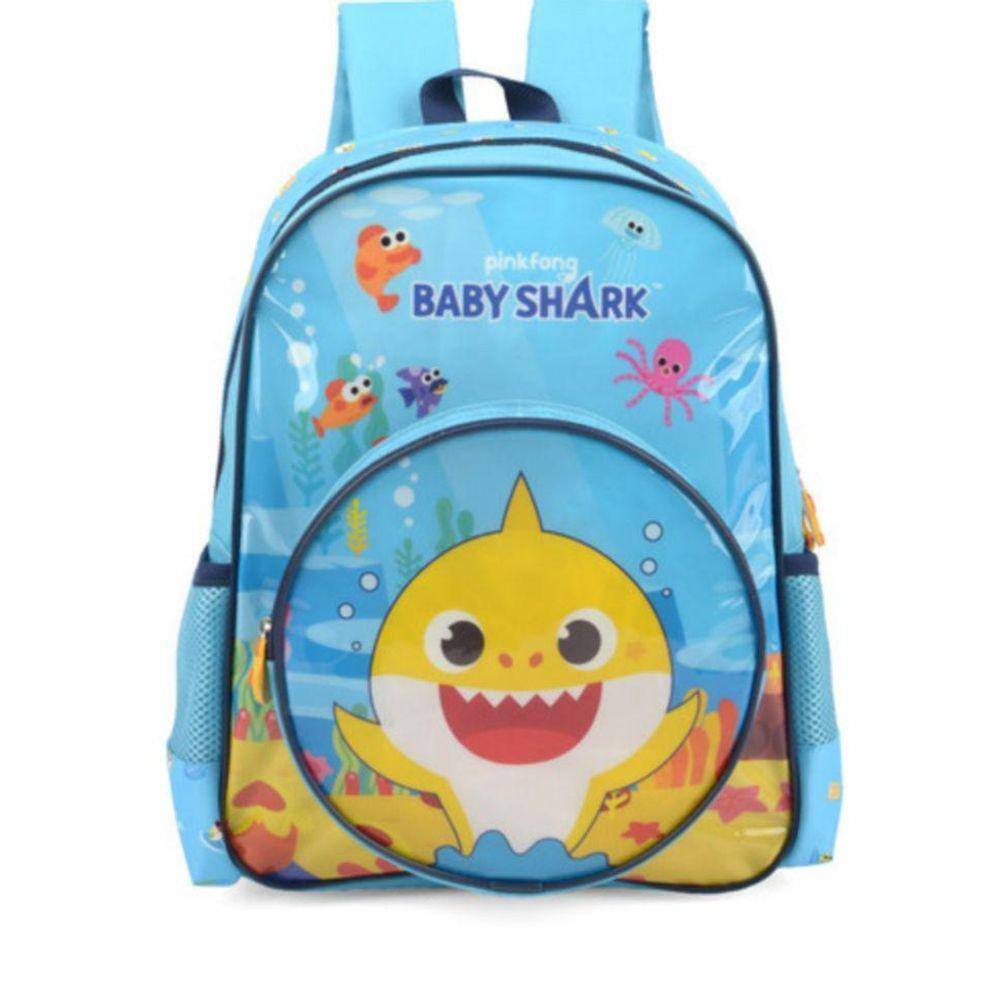 Mochila Luxcel Baby Shark azul claro con ruedas y correa